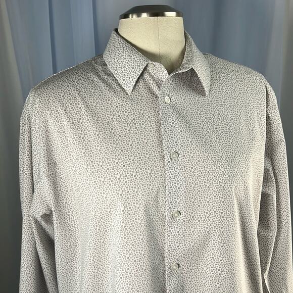 Geoffrey Beene floral gray white slim fit collared stretch button down shirt XL - Picture 1 of 13